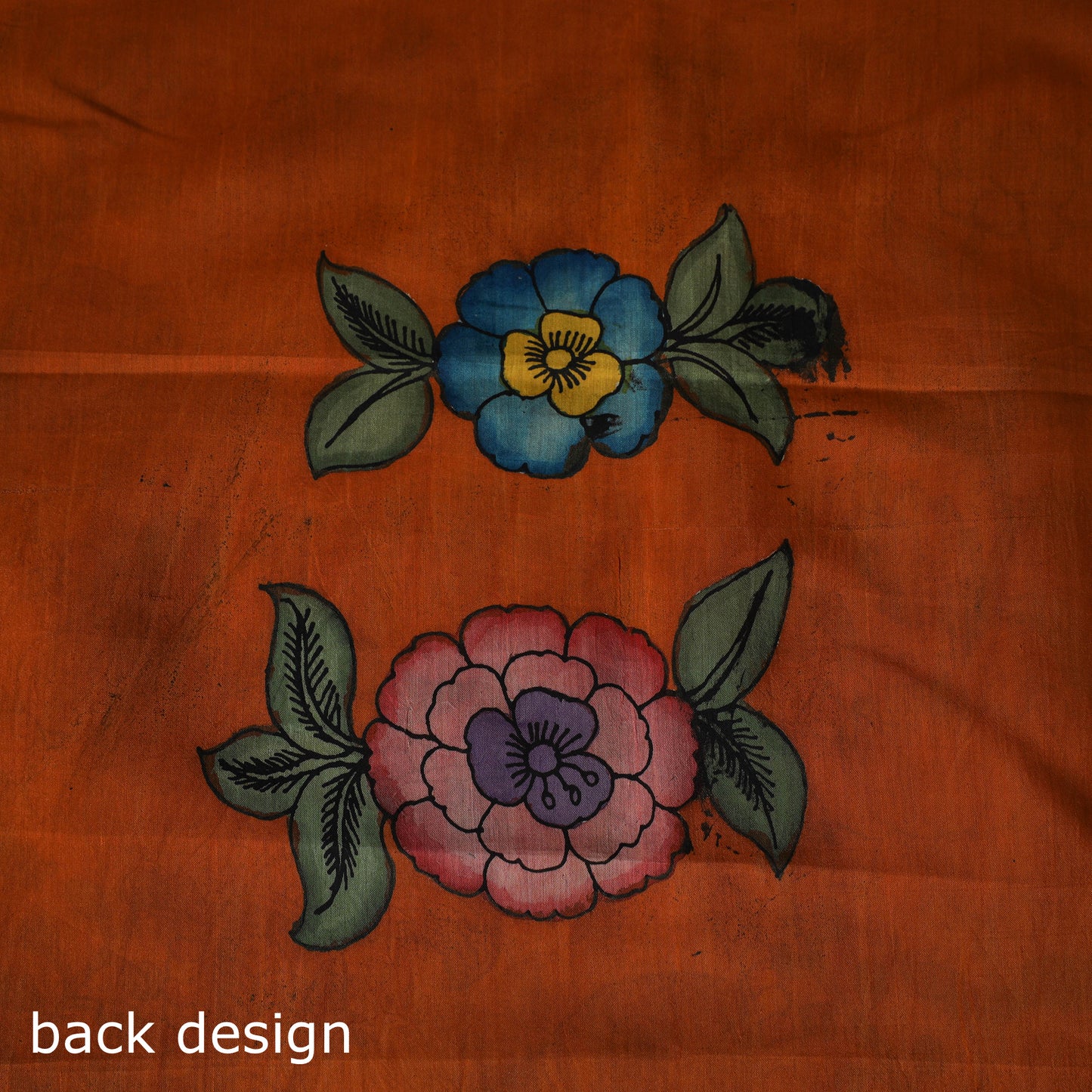Handpainted Srikalahasti Pen Work Kalamkari Bangalore Silk 2pc Unstitched Dress Material Kurta Set 16