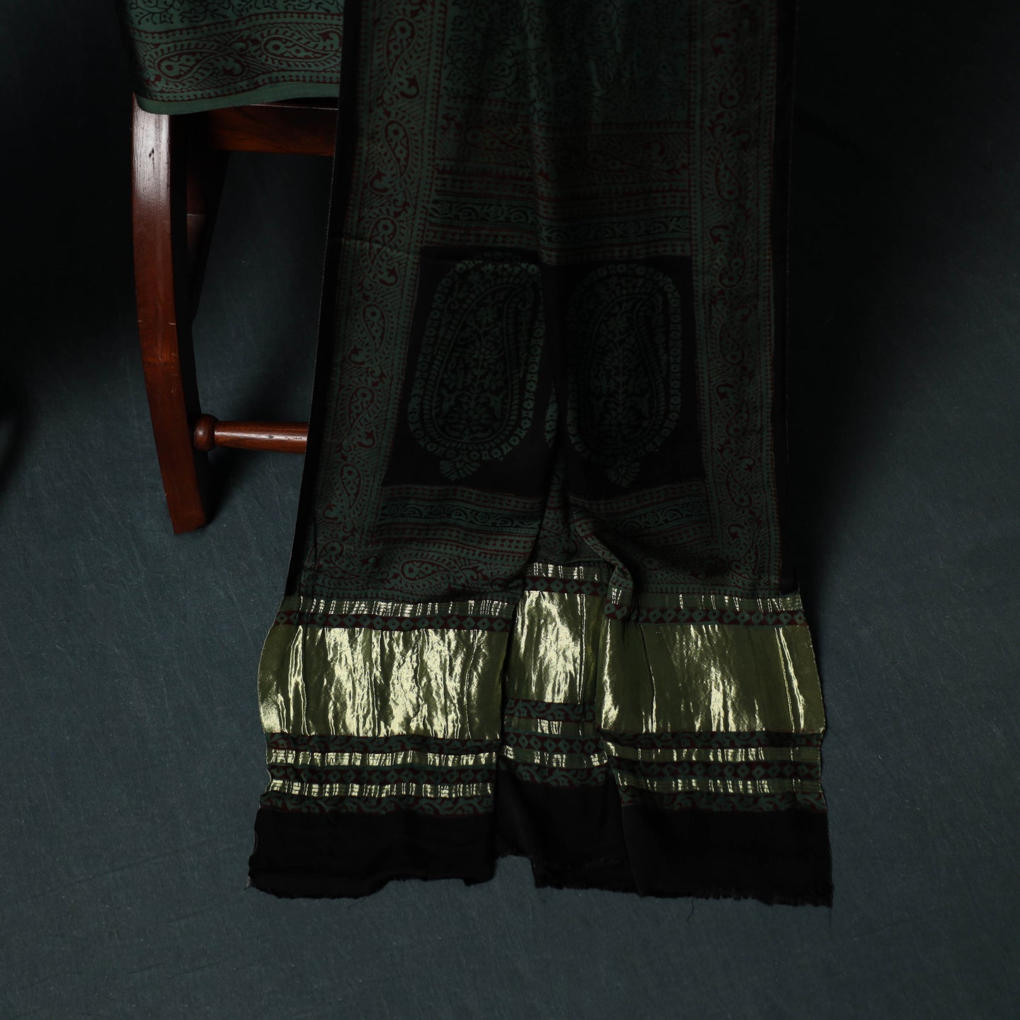Bagh Hand Block Print Modal Silk 3pc Unstitched Dress Material Suit Set 53