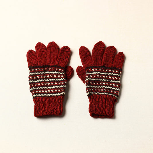 Red - Kumaun Hand Knitted Woolen Gloves (Adult)