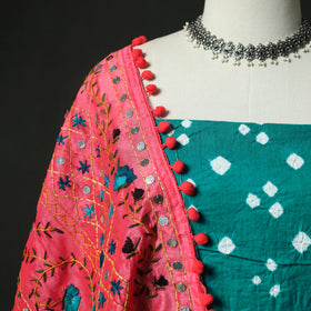 Green - Kutch Bandhani Tie-Dye Cotton 2pc Unstitched Dress Material Kurta Set with Earrings 32