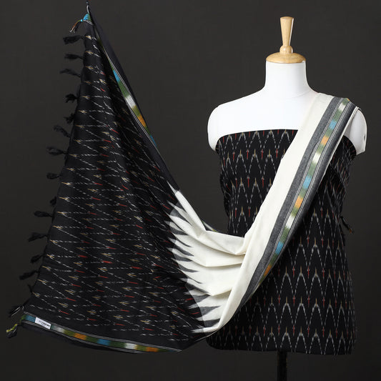 Black - 3pc Pochampally Ikat Weave Handloom Cotton Suit Material Set 14