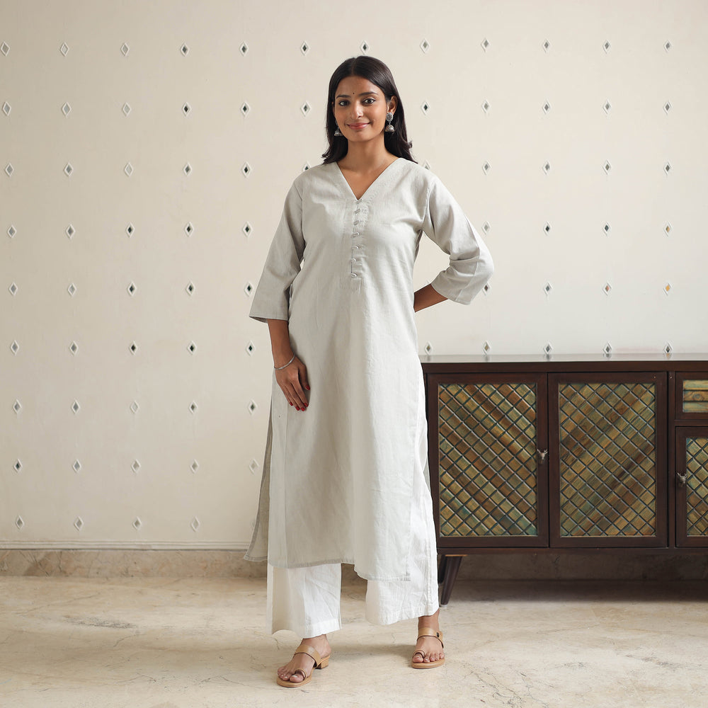 Afiya Light Grey Flex Cotton Straight Plain Kurta