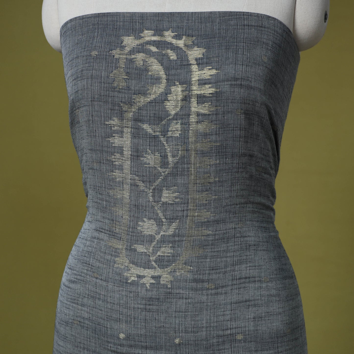 Grey - handloom cotton unstitched phulia jamdani kurta