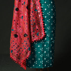Green - Kutch Bandhani Tie-Dye Cotton 2pc Unstitched Dress Material Kurta Set with Earrings 32