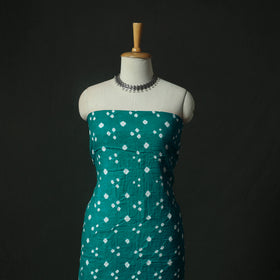 Green - Kutch Bandhani Tie-Dye Cotton 2pc Unstitched Dress Material Kurta Set with Earrings 32