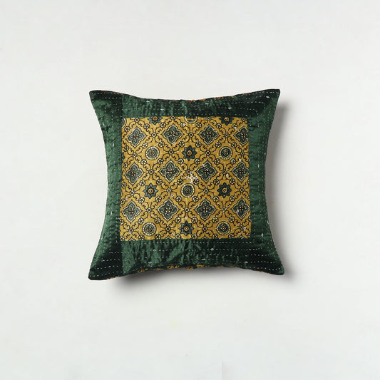 Multicolor - Kutch Embroiderd Mashru Silk Ajrakh Print Cushion Cover 11