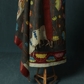 Handpainted Srikalahasti Pen Work Kalamkari Bangalore Silk 2pc Unstitched Dress Material Kurta Set 17