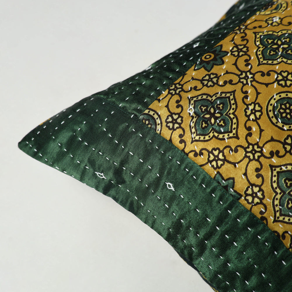 Multicolor - Kutch Embroiderd Mashru Silk Ajrakh Print Cushion Cover 11