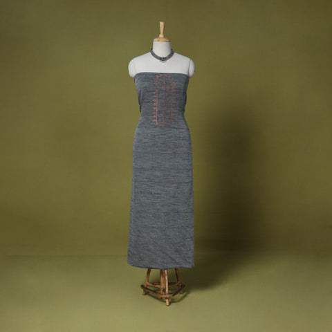 Grey - handloom cotton unstitched phulia jamdani kurta