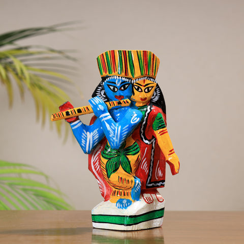 Radha Krishna - Traditional Burdwan Wood Craft Handpainted Sculpture 21