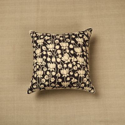 Black - Cotton Printed Kalamkari Cushion Cover (16 x 16 in) 08