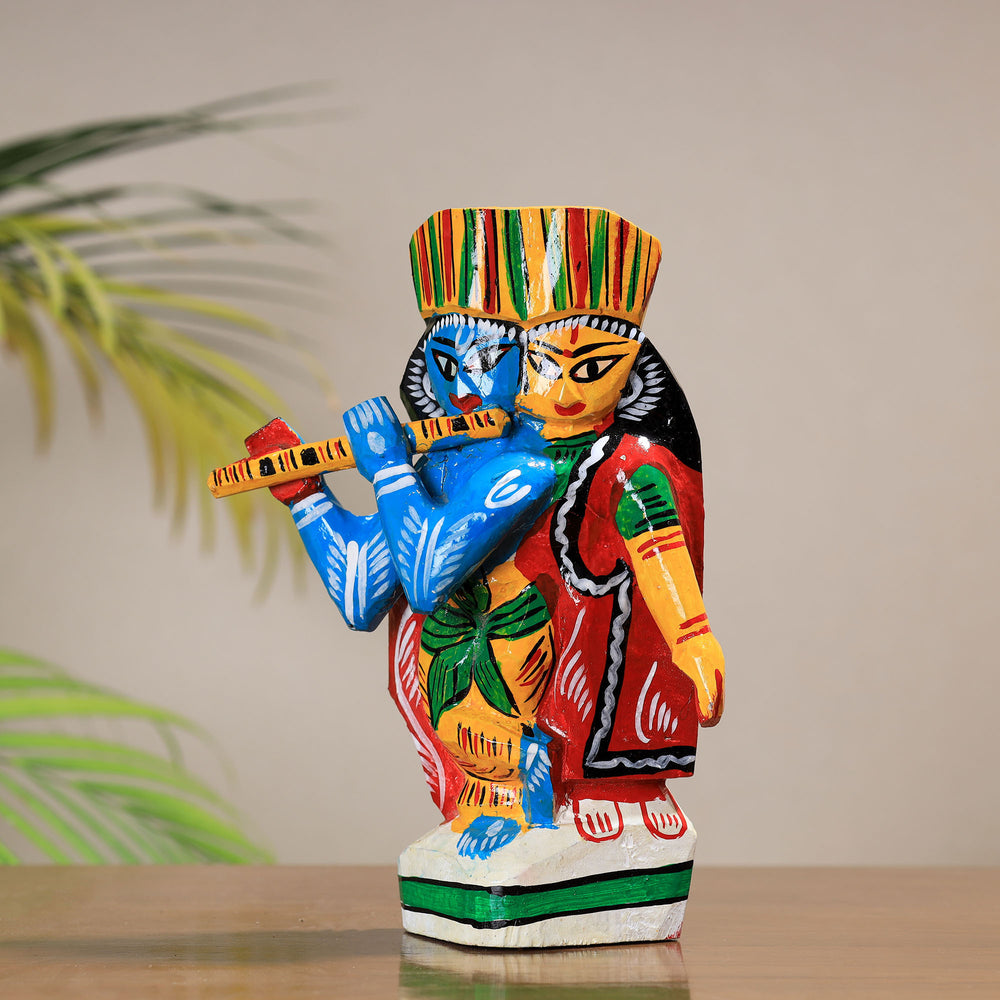 Radha Krishna - Traditional Burdwan Wood Craft Handpainted Sculpture 21