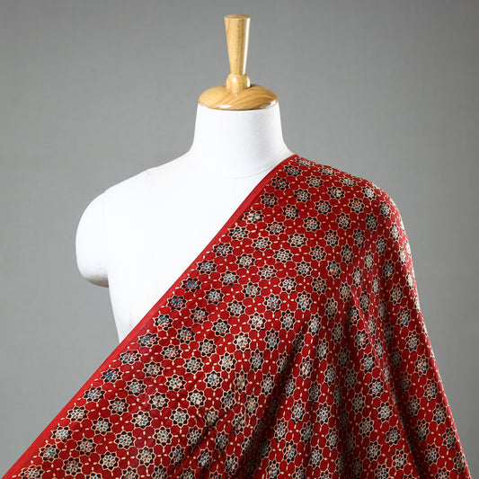 Red - Ajrakh Hand Block Printed Modal Silk Fabric 43