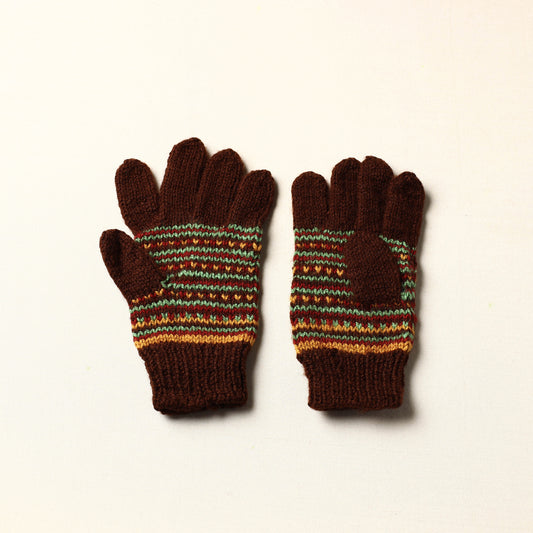 Brown - Kumaun Hand Knitted Woolen Gloves (Adult)
