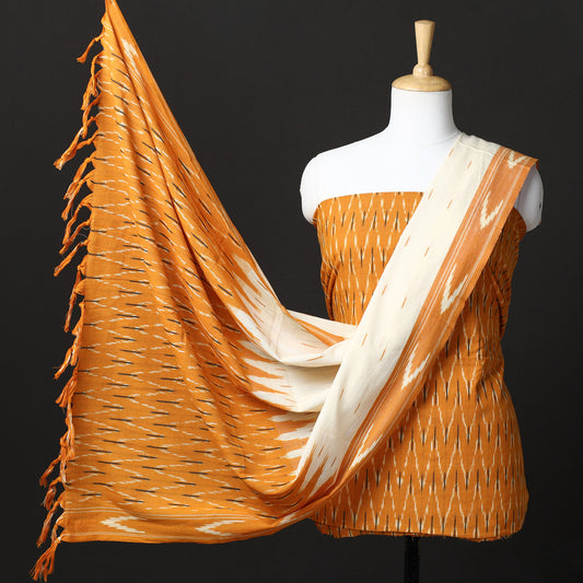 Yellow - 3pc Pochampally Ikat Weave Handloom Cotton Suit Material Set 16