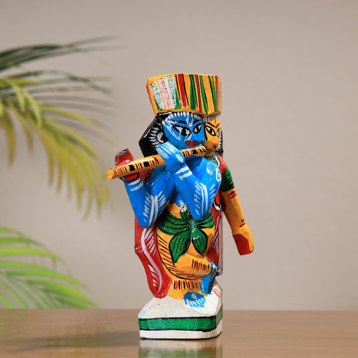 Radha Krishna - Traditional Burdwan Wood Craft Handpainted Sculpture 21