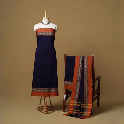 Dharwad Cotton 3pc Unstitched Dress Material with Border 60