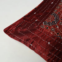 Maroon - Kutch Embroiderd Mashru Silk Ajrakh Print Cushion Cover 01