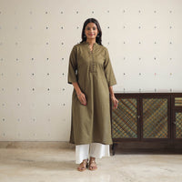 Aashvi Mehndi Green Flex Cotton Straight Plain Kurta