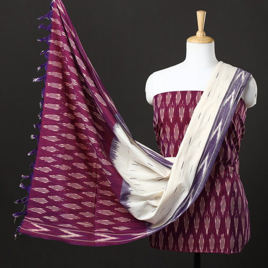 Purple - 3pc Pochampally Ikat Weave Handloom Cotton Suit Material Set 18