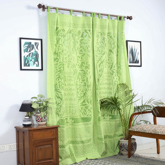 Green - Applique Queen Cutwork Cotton Door Curtain from Barmer (7 x 3.5 feet) (single piece)