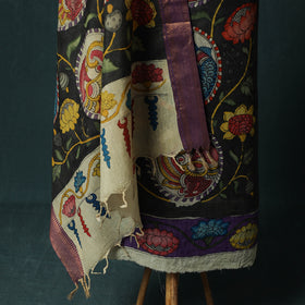 Handpainted Srikalahasti Pen Work Kalamkari Bangalore Silk 2pc Unstitched Dress Material Kurta Set 18