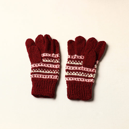 Red - Kumaun Hand Knitted Woolen Gloves (Adult)