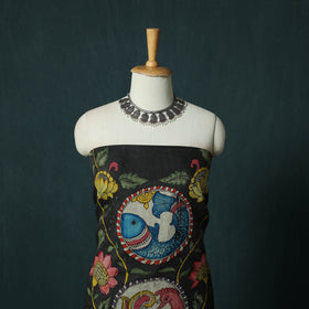 Handpainted Srikalahasti Pen Work Kalamkari Bangalore Silk 2pc Unstitched Dress Material Kurta Set 18