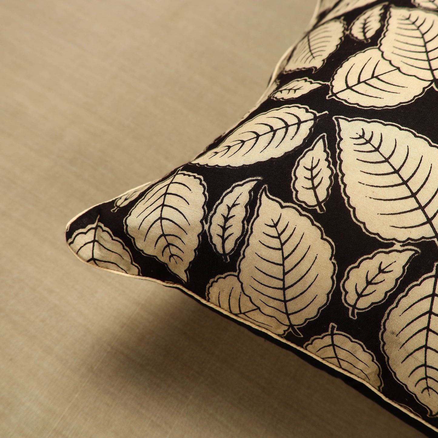 Black - Kalamkari Printed Cushion Cover 09