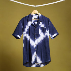 Buy Blue Half Sleeve Tie & Dye Cotton Men Shibori Shirt