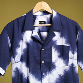 Buy Blue Half Sleeve Tie & Dye Cotton Men Shibori Shirt