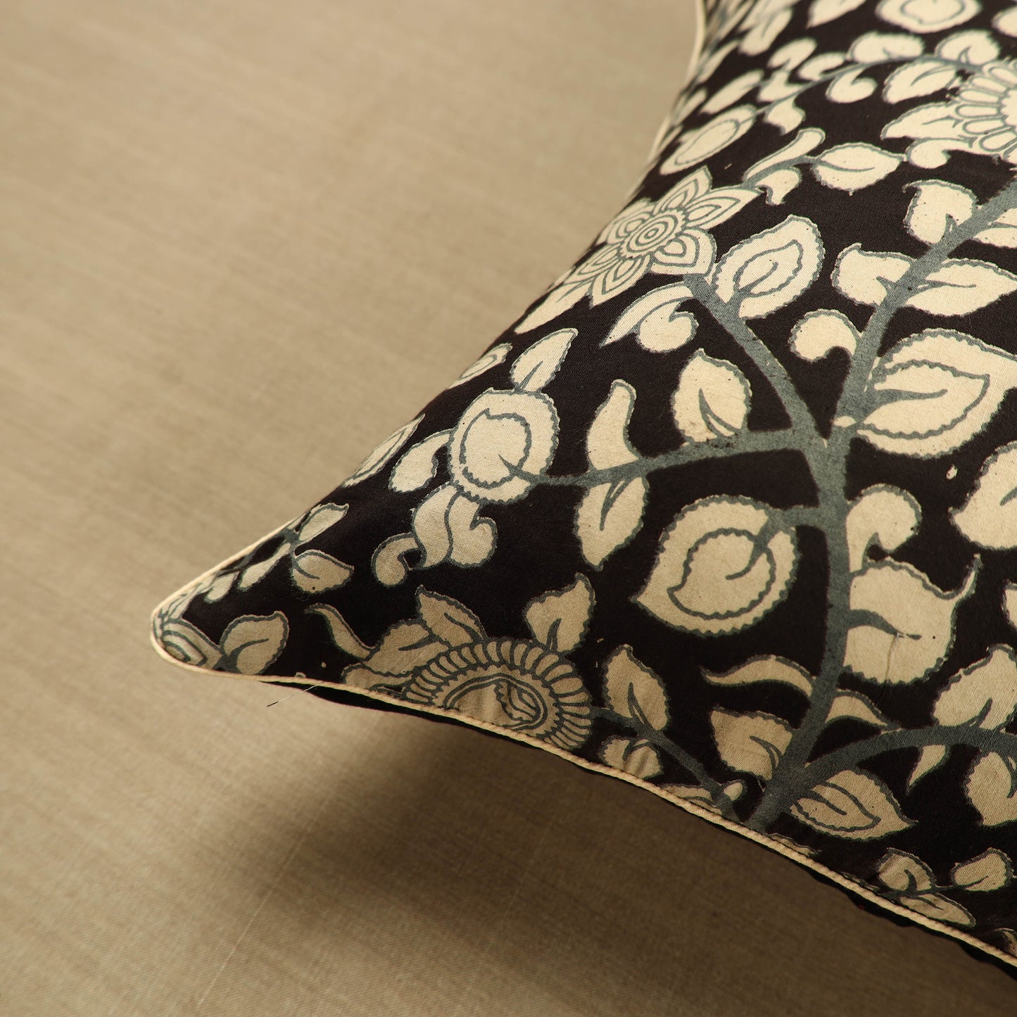 Black - Kalamkari Printed Cushion Cover 10