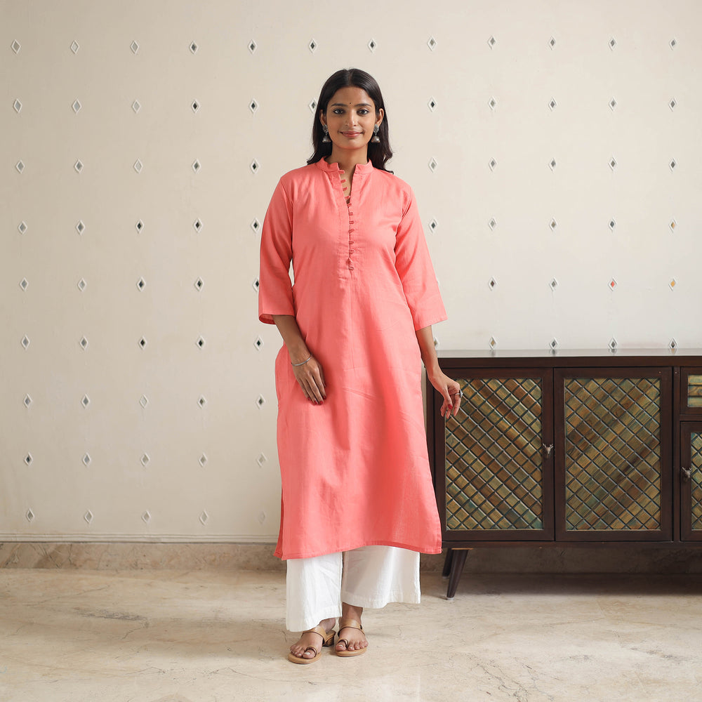 Aarohi Peach Flex Cotton Straight Plain Kurta