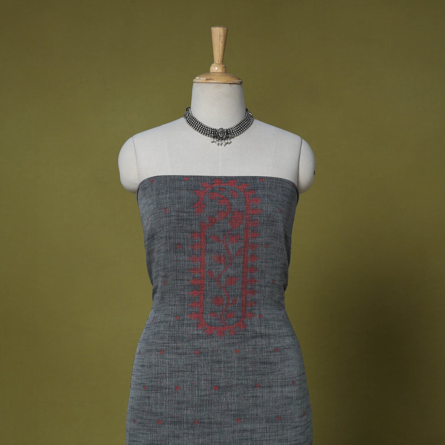 Grey - handloom cotton unstitched phulia jamdani kurta