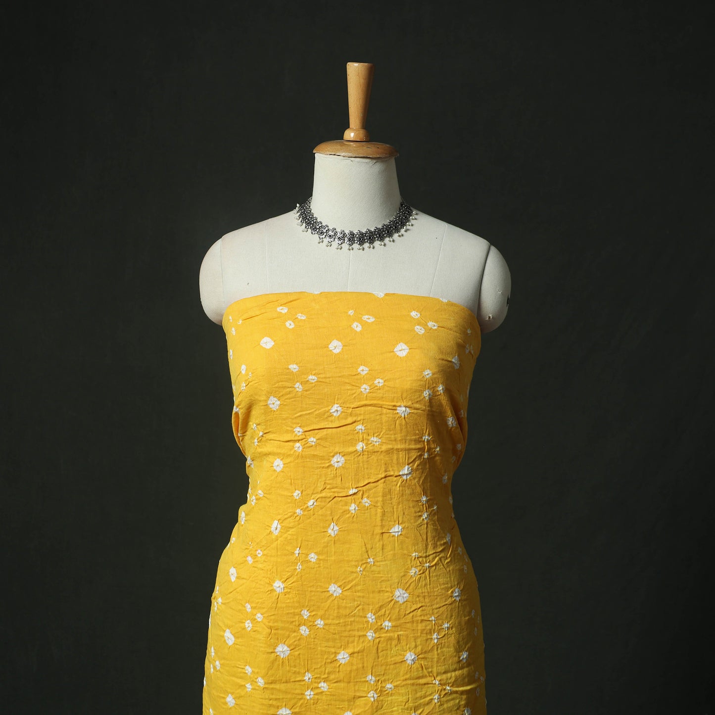Yellow - Kutch Bandhani Tie-Dye Cotton 2pc Unstitched Dress Material Kurta Set with Earrings 34