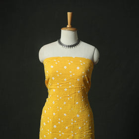 Yellow - Kutch Bandhani Tie-Dye Cotton 2pc Unstitched Dress Material Kurta Set with Earrings 34