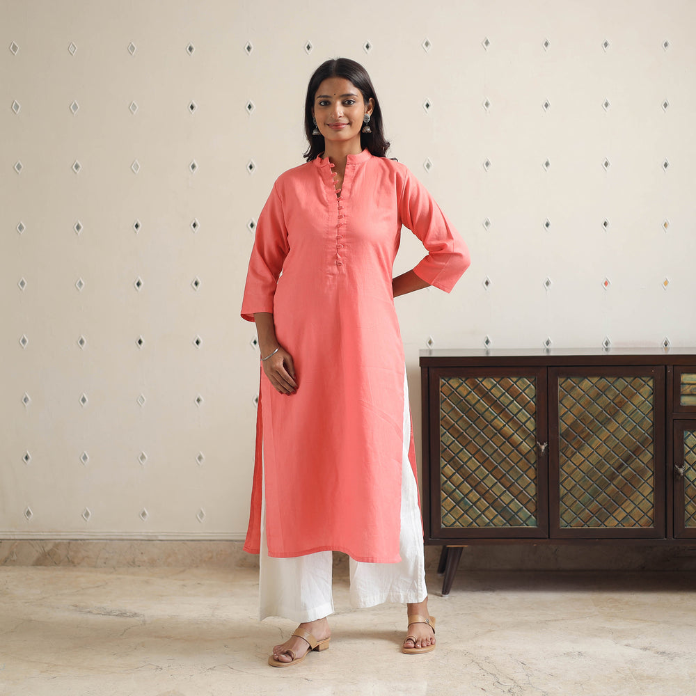 Aarohi Peach Flex Cotton Straight Plain Kurta