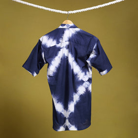 Buy Blue Half Sleeve Tie & Dye Cotton Men Shibori Shirt