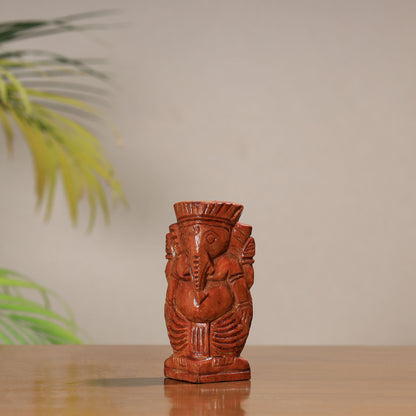 Lord Ganesha - Traditional Burdwan Wood Craft Sculpture (Small) (4.5 in) 24