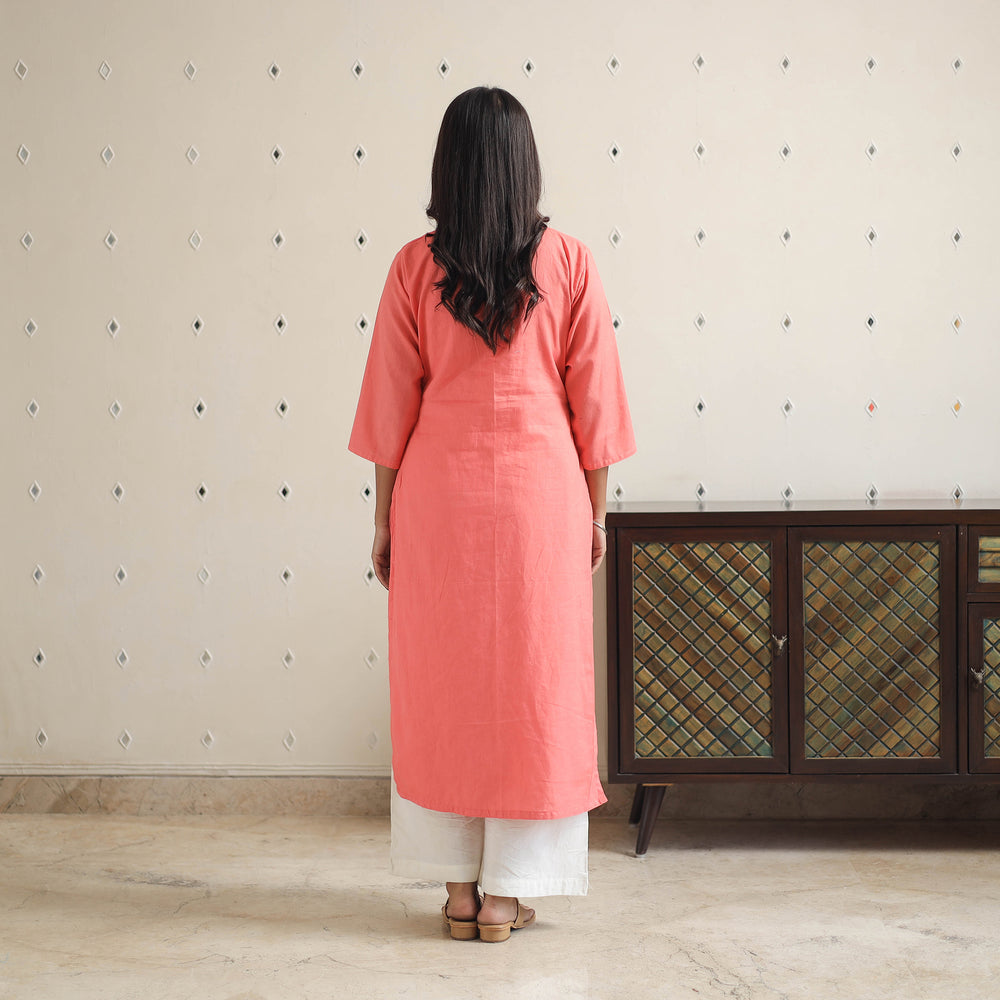 Aarohi Peach Flex Cotton Straight Plain Kurta