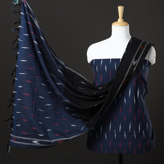 Blue - 3pc Pochampally Ikat Weave Handloom Cotton Suit Material Set 22
