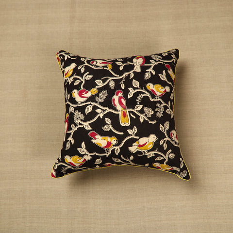 Black - Cotton Printed Kalamkari Cushion Cover (16 x 16 in) 11