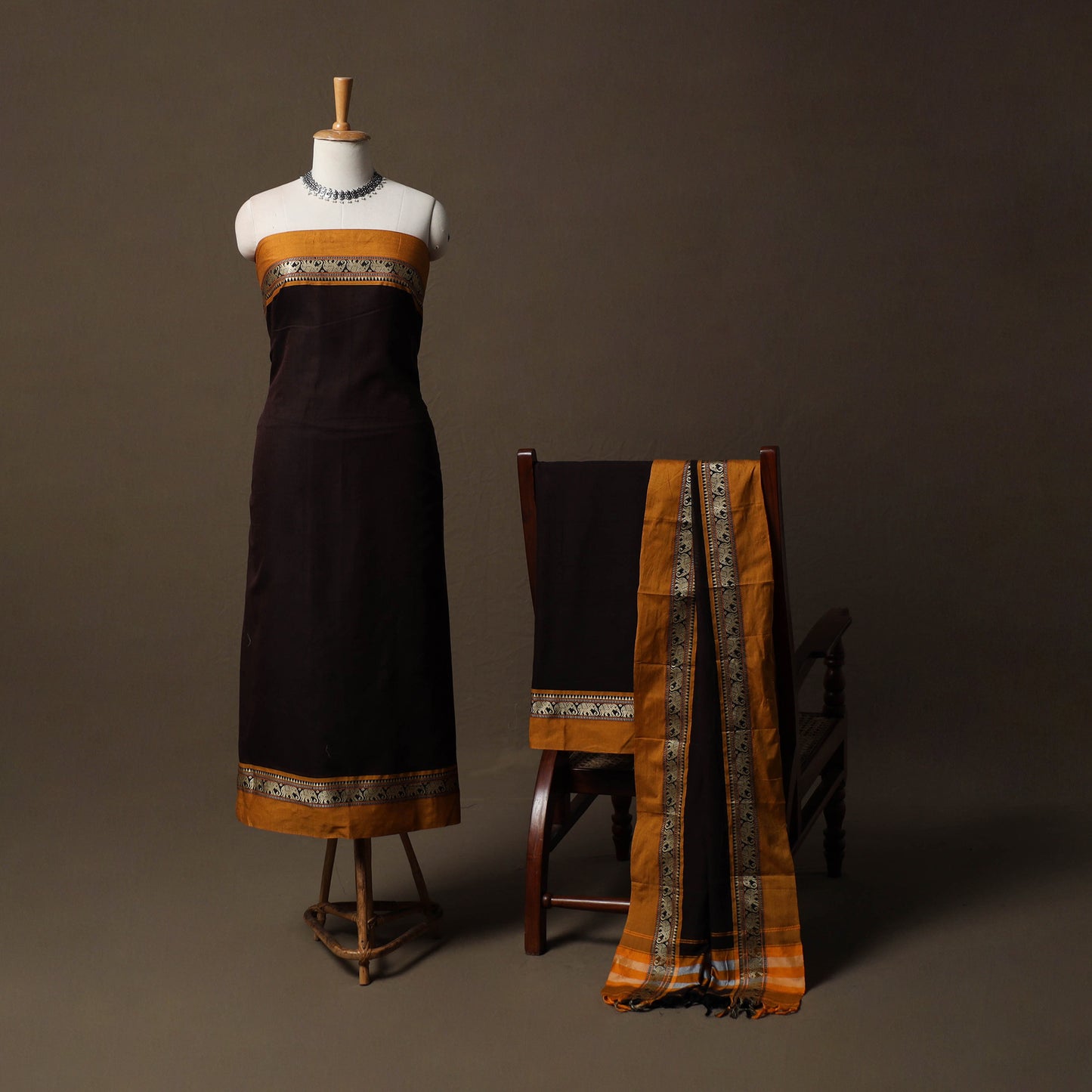 Dharwad Mercerised Cotton 3pc Unstitched Dress Material Suit Set with Woven Border 01