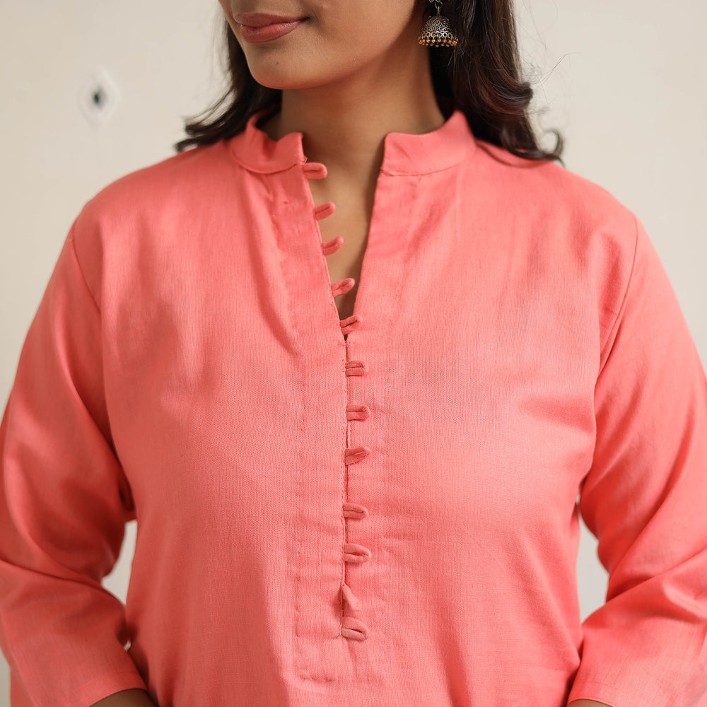 Aarohi Peach Flex Cotton Straight Plain Kurta