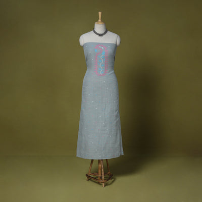 Grey - handloom cotton unstitched phulia jamdani kurta