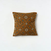 Yellow - Kutch Embroiderd Mashru Silk Ajrakh Print Cushion Cover 05