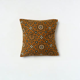 Yellow - Kutch Embroiderd Mashru Silk Ajrakh Print Cushion Cover 05
