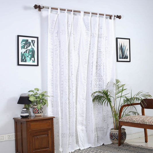 White - Applique Square Cutwork Cotton Door Curtain from Barmer (7 x 3.5 feet) (single piece)