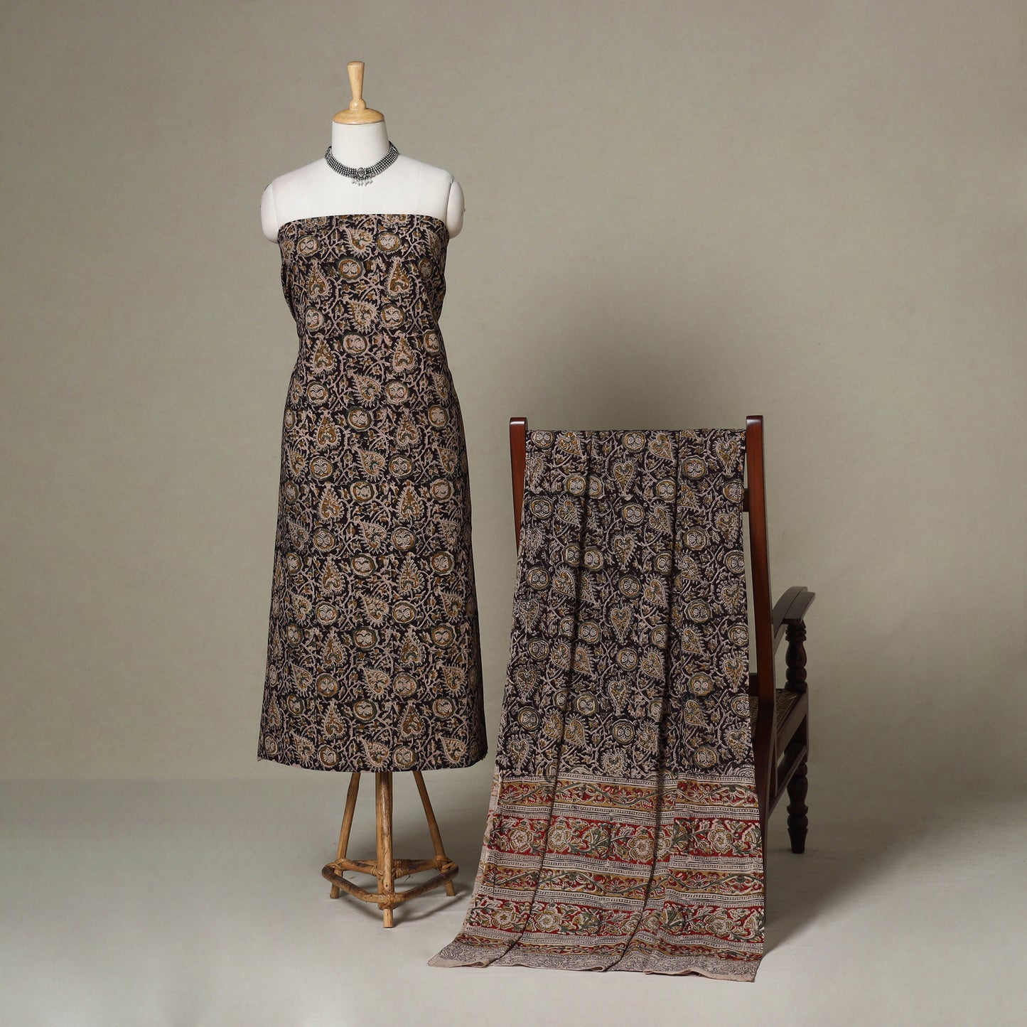 Black - 2pc pedana cotton unstitched kalamkari dress