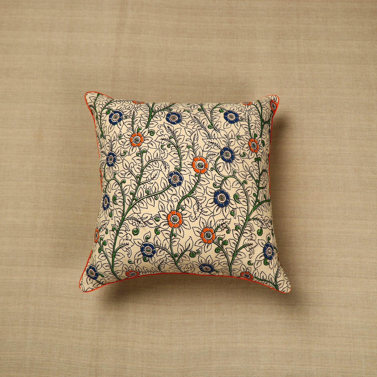 Off White - Kalamkari Printed Cushion Cover 12